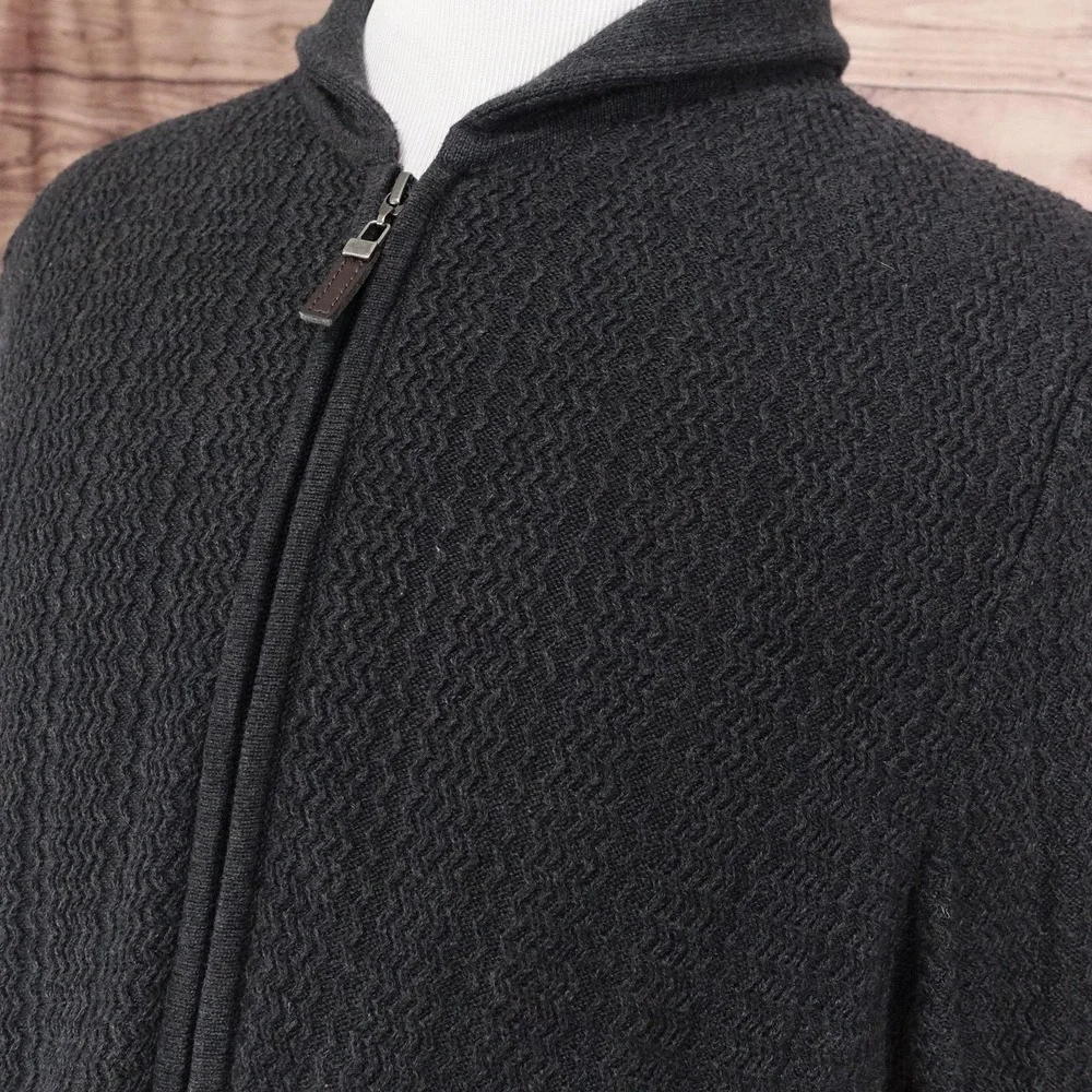 Tasso Elba Sweater Mens L Gray Mock Neck Full Zip Cotton Knit Pockets Cardigan